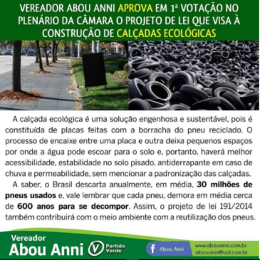 Projeto de Lei que visa construção de calçadas ecológicas