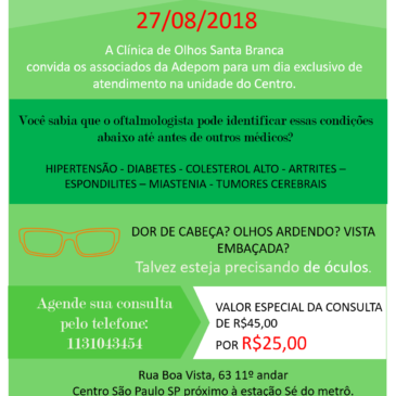 Consulta oftalmológica com preço especial para os associados