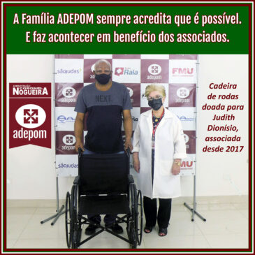 Mais uma cadeira de rodas doada pela Adepom
