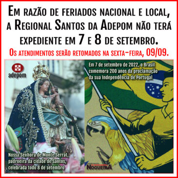Regional Santos da ADEPOM não terá expediente em 7 e 8 de setembro