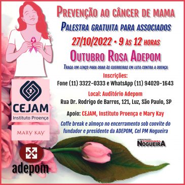 Outubro Rosa Adepom: palestra gratuita na sede em São Paulo