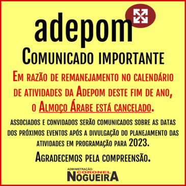 Atenção, associados: Almoço Árabe cancelado