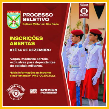 Inscrições para o Colégio Militar de São Paulo terminam em 14 de dezembro