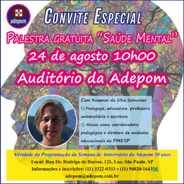 Palestra gratuita sobre saúde mental na Adepom: participe
