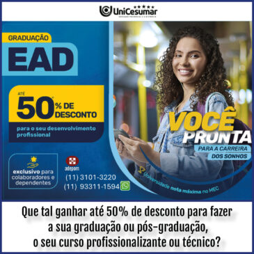 Parceria renovada: descontos de até 50% UniCesumar!