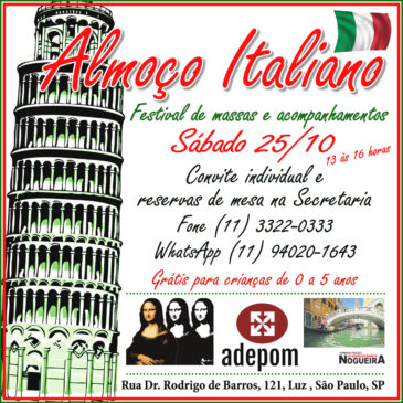 Vem aí mais uma Almoço Italiano de sucesso no Restaurante ADEPOM!