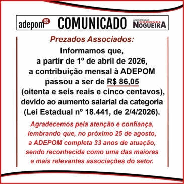 Contribuição mensal à ADEPOM é reajustada devido ao aumento salarial da categoria