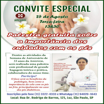 Adepom realizará palestra gratuita sobre cuidados com os pés e prevenção de doenças